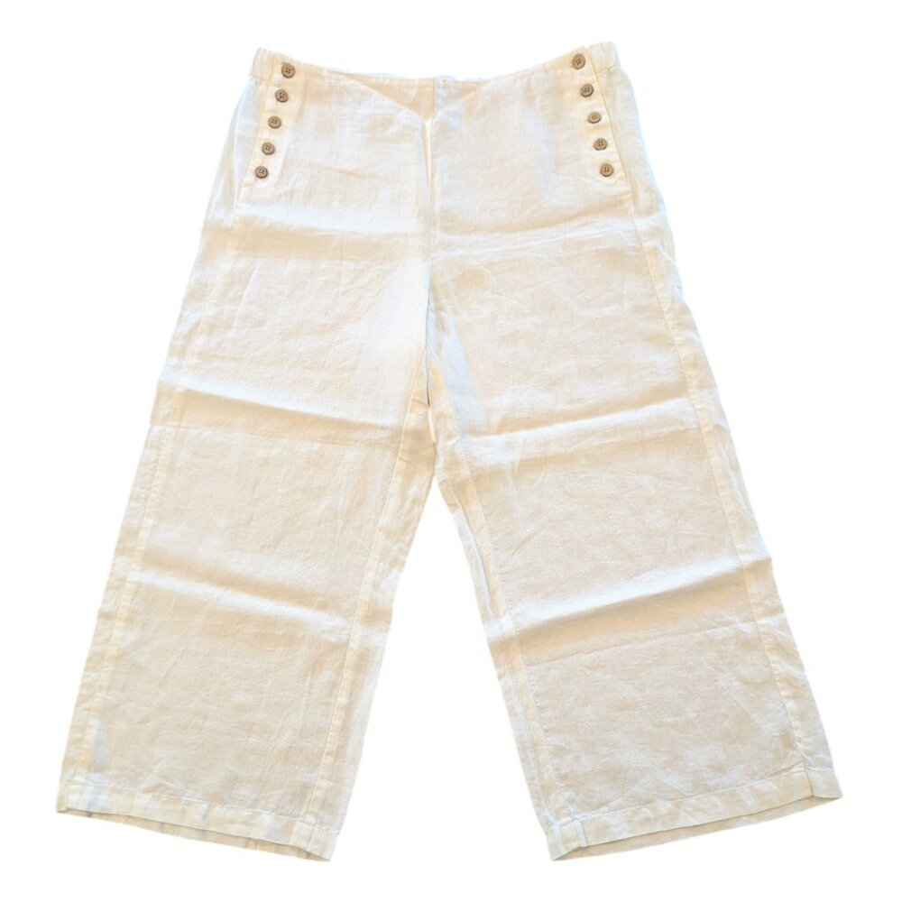 J. Jill Nwt Love Linen Pants L 100% Linen Off White Cream Ecru Button Details